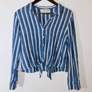 Cloth & Stone Anthropologie Striped Linen Tie-Front Button Down SIZE SMALL